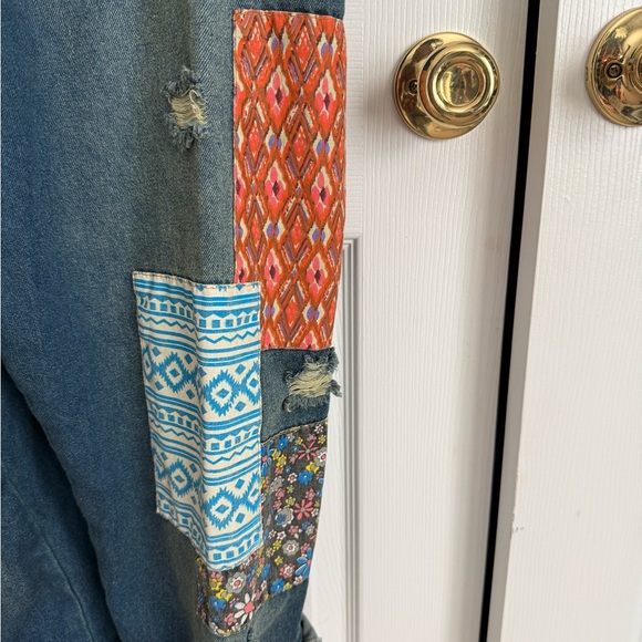 Stylish Women's Denim Overalls with Patchwork - Picture 3 of 7